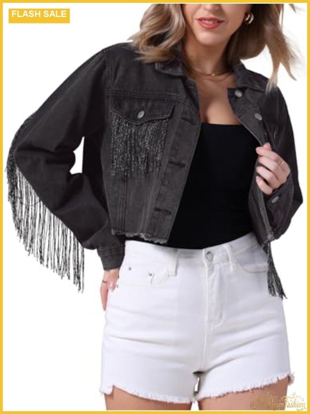 Womens Cropped Frayed Fringe Denim Jacket Tassel Western Cowgirl Boho